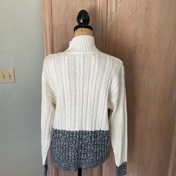 Splendid color block cotton turtleneck sweater ivory gray cable knit fisherman L - Picture 12 of 16